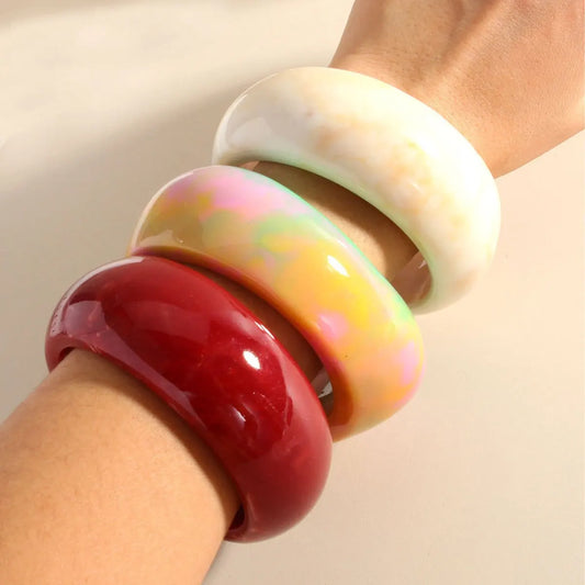 KMVEXO Vintage Punk Colorful Thick Resin Acrylic Smudging Wide Bangles Geometric Irregular Bangle Bracelet