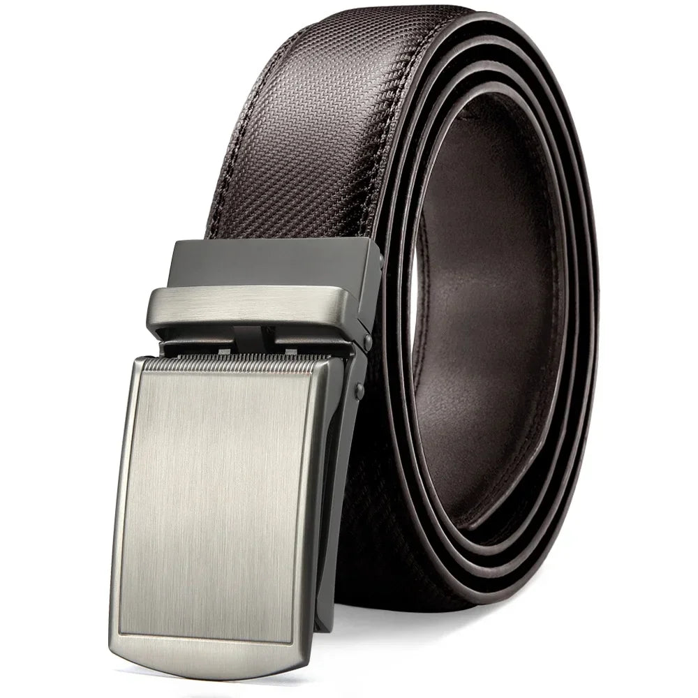 Men Genuine Leather Belt Metal Automatic Buckle Adjustment Adjustable Leather Belt