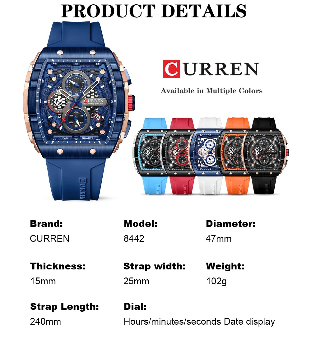 Men Watches CURREN unique square design quartz waterproof Men Watches Herren Armbanduhren