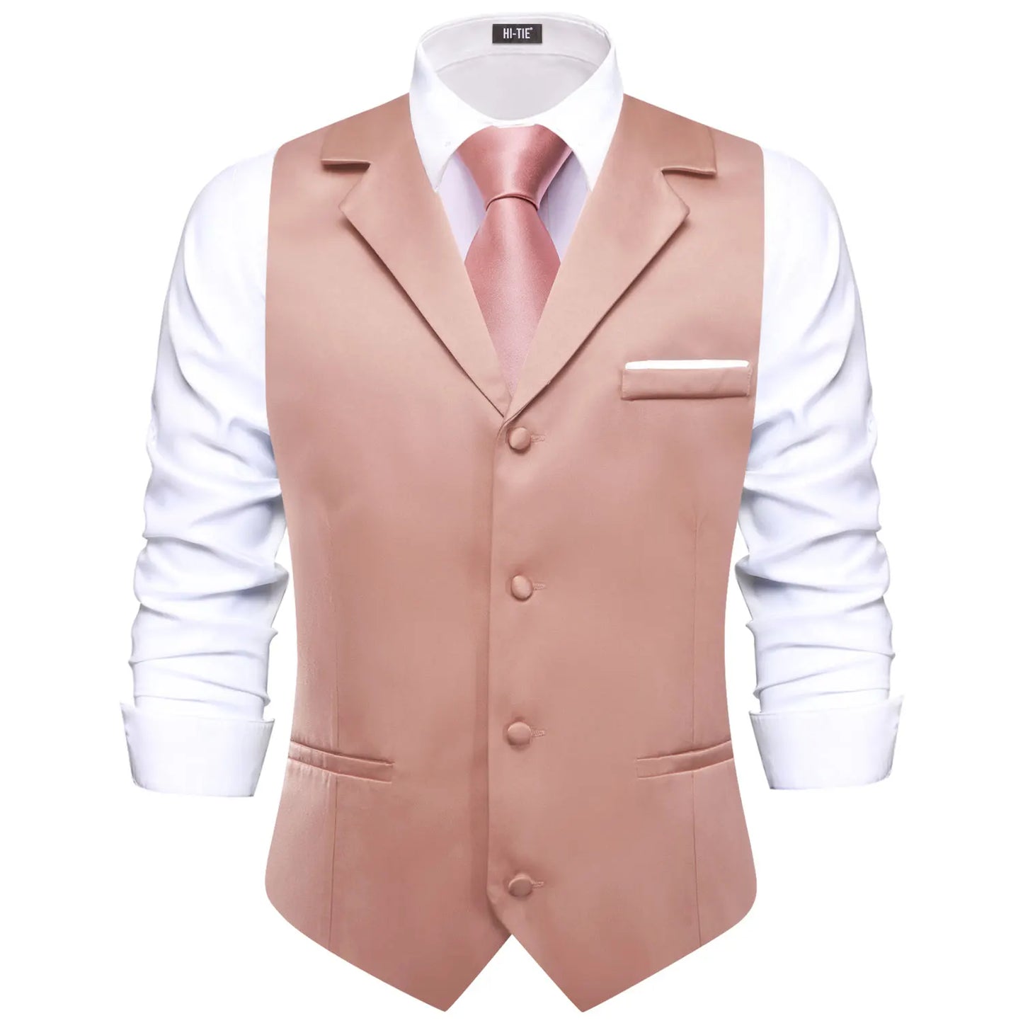 Men Vest With Tie Hi-Tie Champagne Solid V-neck Jacquard Tuxedo Dress Waistcoat Adjustable Jacket