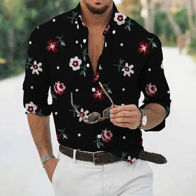 Men's Shirt Hawaii Tropical 3D Printed Floral Pattern Men Shirt Fashion Comfortable Long Sleeve Beach Roll