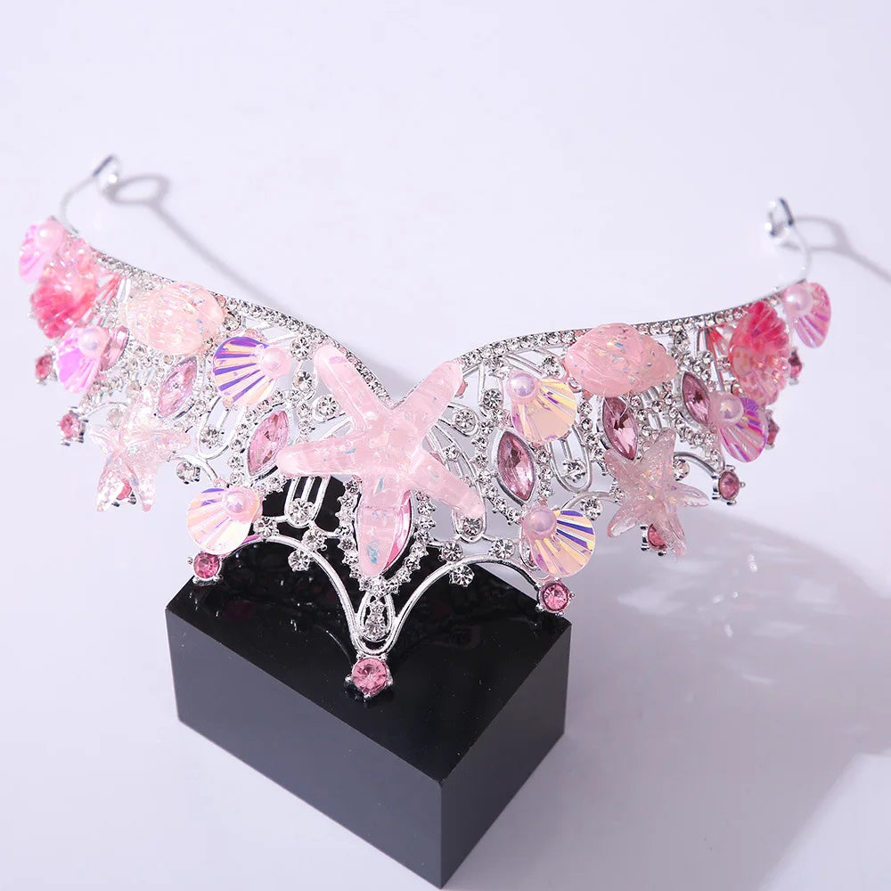 KMVEXO Mermaid Fish Crowns Ocean Style Costume Seashell Starfish Tiaras for Girls Fairy and Bridle Crown