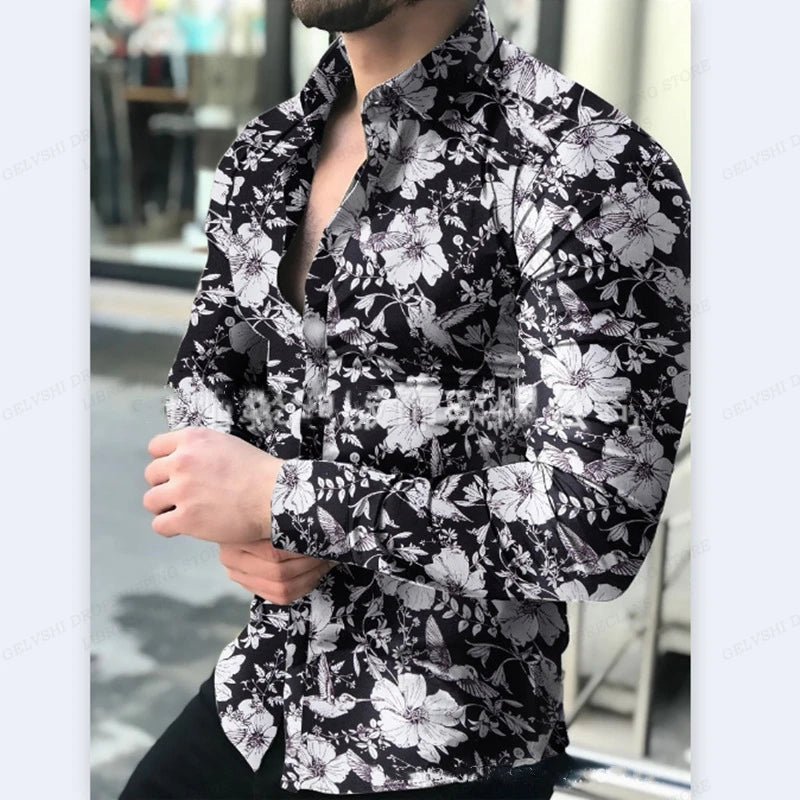 Men's Shirt Hawaii Tropical 3D Printed Floral Pattern Men Shirt Fashion Comfortable Long Sleeve Beach Roll