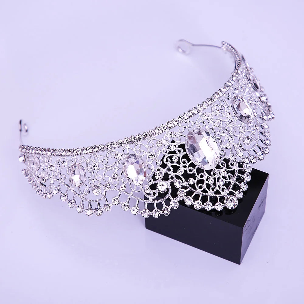 KMVEXO Vintage Baroque Fairy Crowns Bridle Crown Geometric Crystal Elf Tiaras for Women Wedding Costume