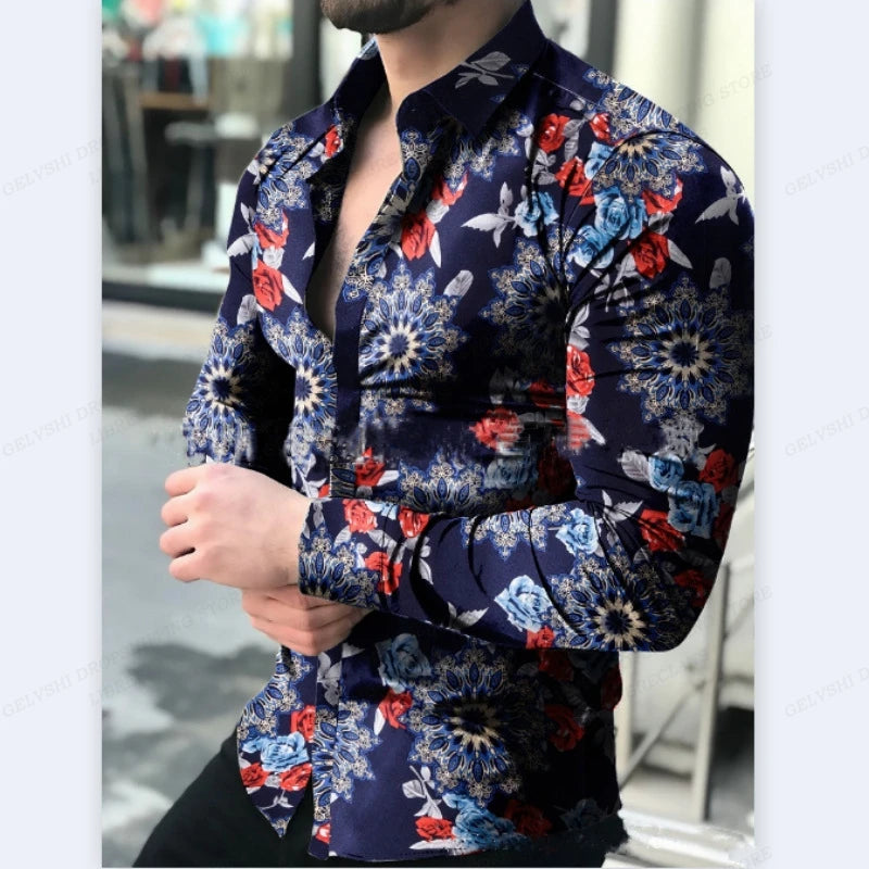 Men's Shirt Hawaii Tropical 3D Printed Floral Pattern Men Shirt Fashion Comfortable Long Sleeve Beach Roll