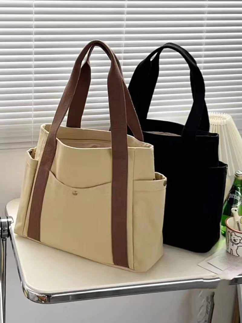 Women Canvas Tote Bags Large Capacity For Work Commuting Carrying Handbag Outfit Shoulder Bag