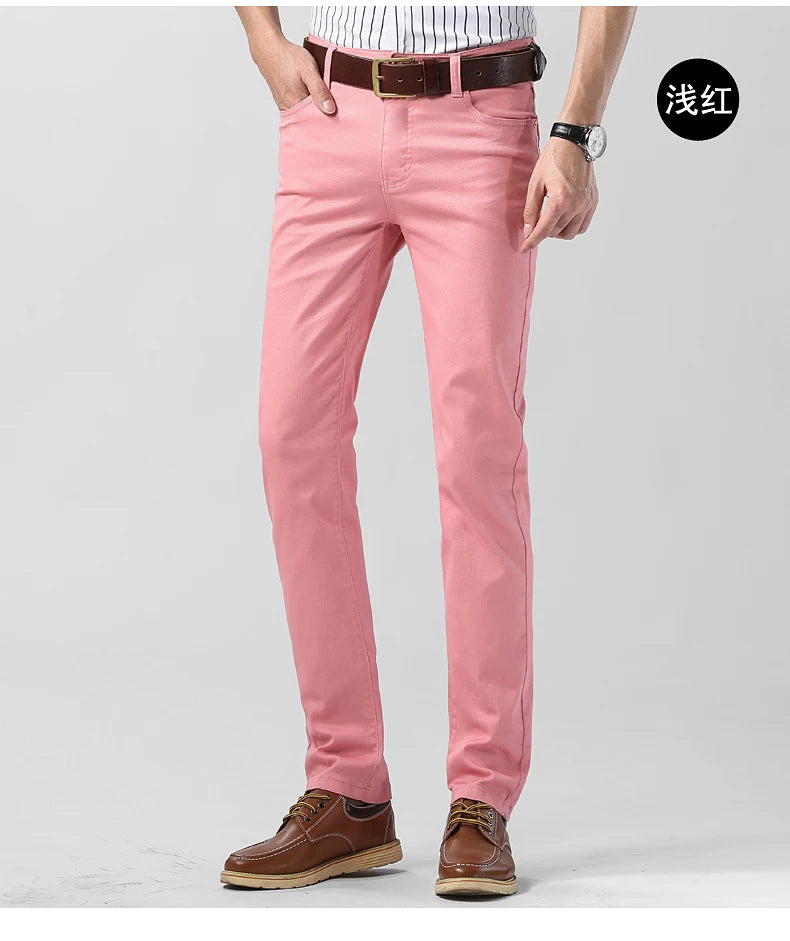 Men's Jeans Casual Pant Stretch Skinny Jeans New Elastic Yellow Pink Red Slim Male Clothing Solid Color Simple Business Trousers