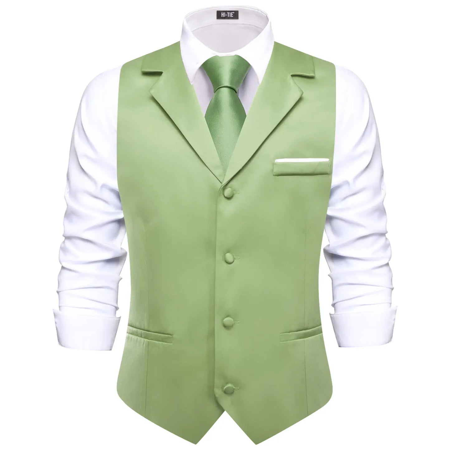Men Vest With Tie Hi-Tie Champagne Solid V-neck Jacquard Tuxedo Dress Waistcoat Adjustable Jacket