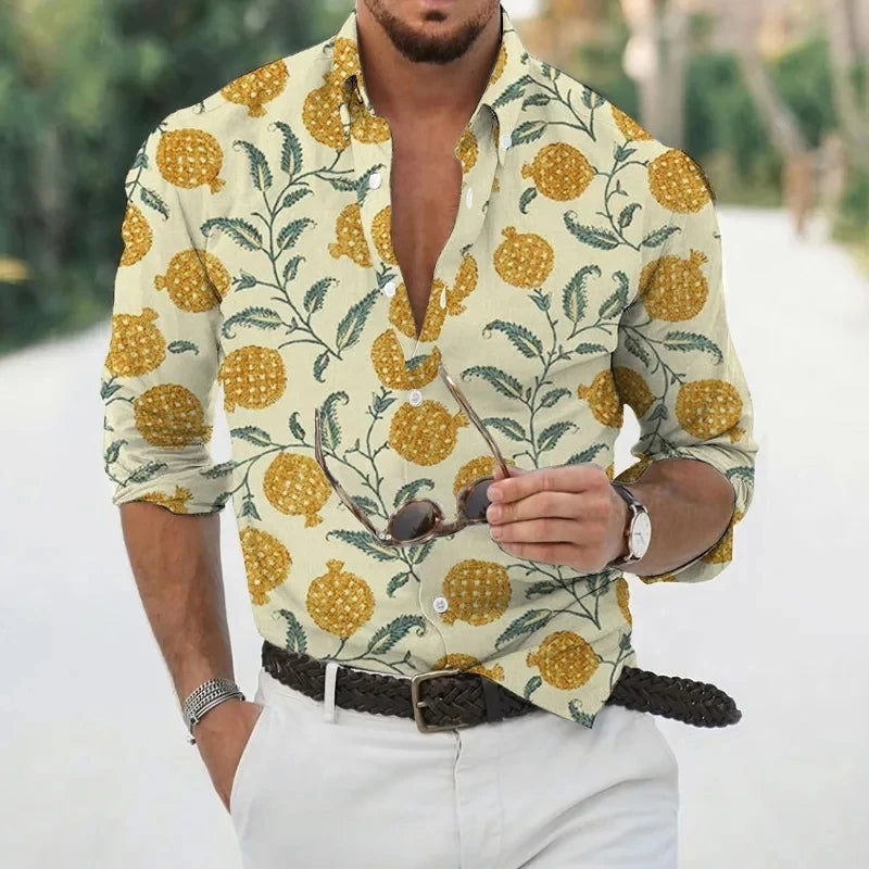 Men's Shirt Hawaii Tropical 3D Printed Floral Pattern Men Shirt Fashion Comfortable Long Sleeve Beach Roll