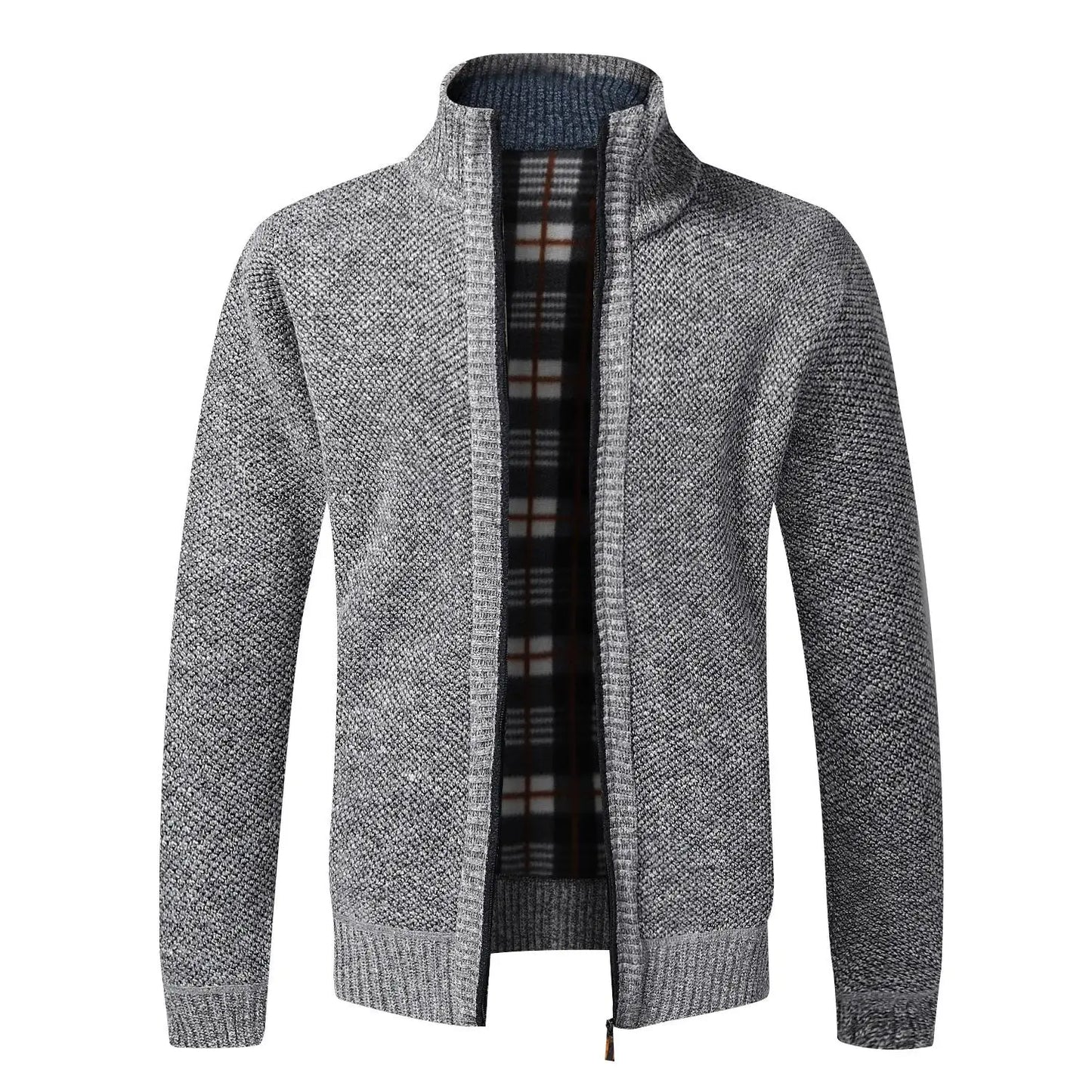Men's Knitted Jacket Autumn Winter Slim Fit Stand Collar Zipper Jacket Warm Cardigan Men