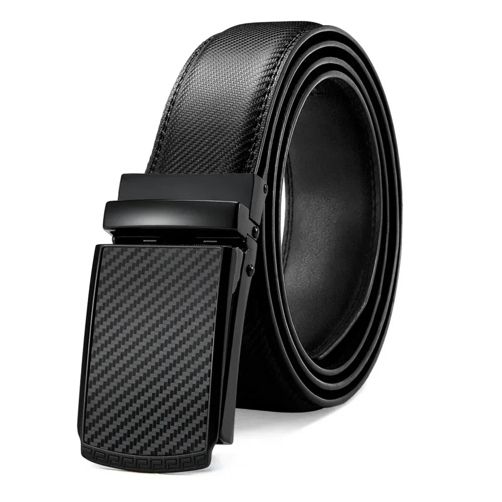 Men Genuine Leather Belt Metal Automatic Buckle Adjustment Adjustable Leather Belt