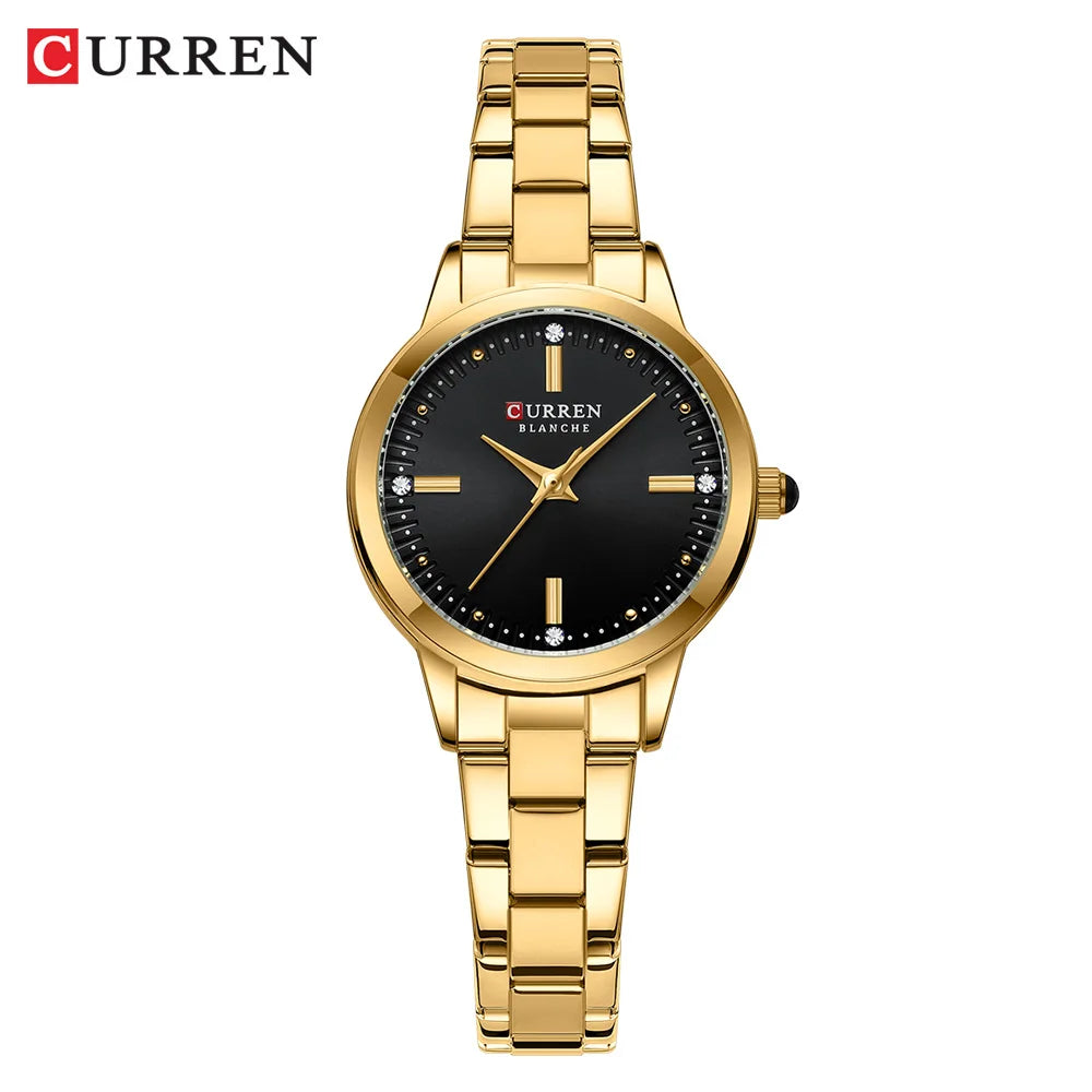 Women Watches CURREN Round Dial Quartz Watches with Stainless Steel Bracelet Wristwatches