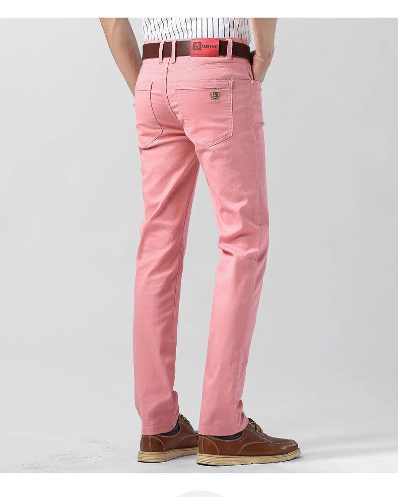 Men's Jeans Casual Pant Stretch Skinny Jeans New Elastic Yellow Pink Red Slim Male Clothing Solid Color Simple Business Trousers