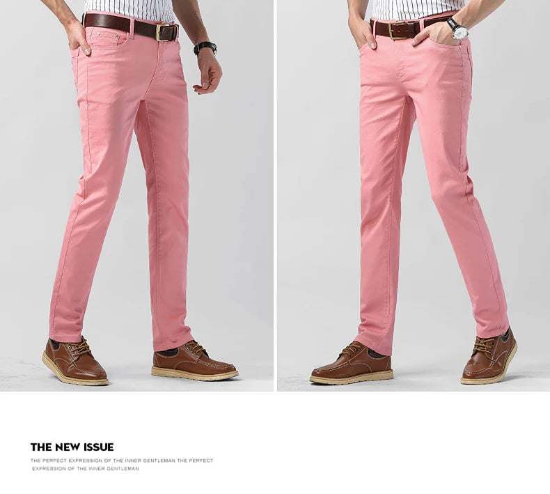 Men's Jeans Casual Pant Stretch Skinny Jeans New Elastic Yellow Pink Red Slim Male Clothing Solid Color Simple Business Trousers