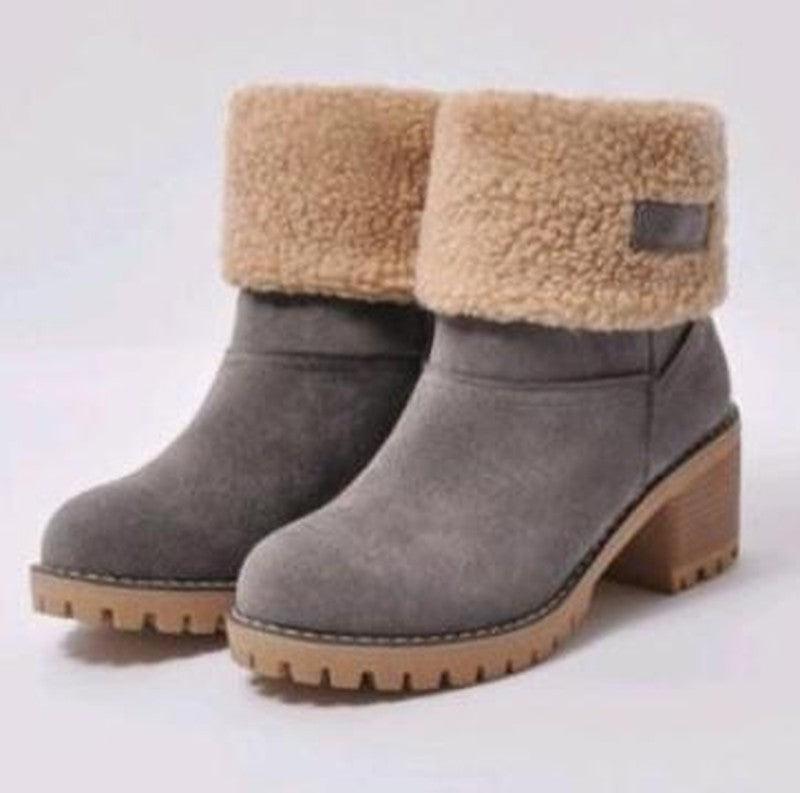 Winter or Snow Boots Mid Tube Thick Heel Suede