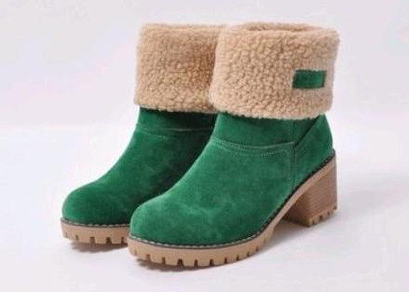 Winter or Snow Boots Mid Tube Thick Heel Suede