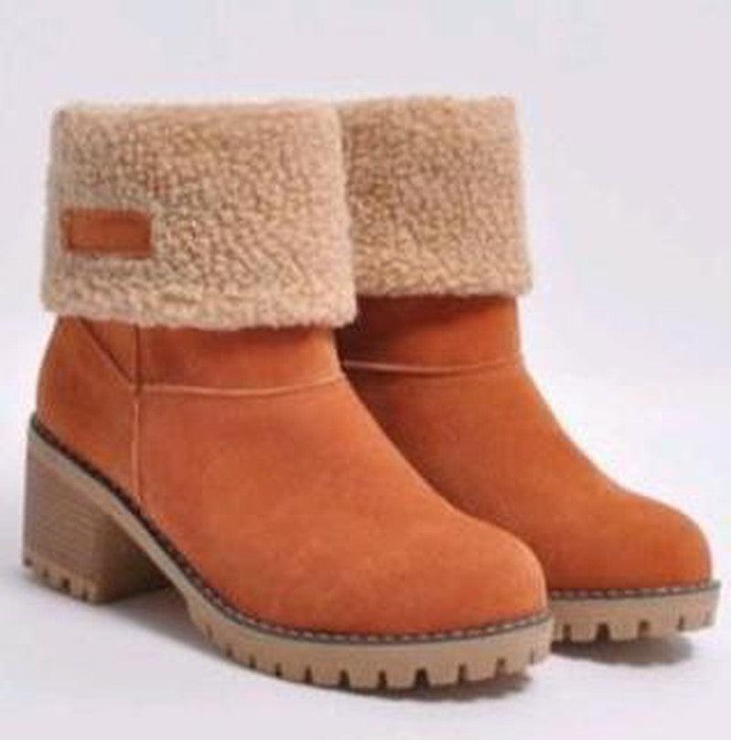 Winter or Snow Boots Mid Tube Thick Heel Suede