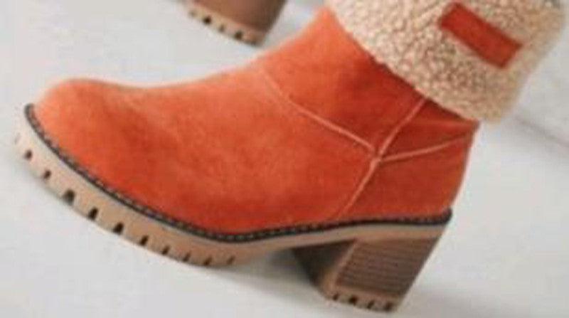 Winter or Snow Boots Mid Tube Thick Heel Suede