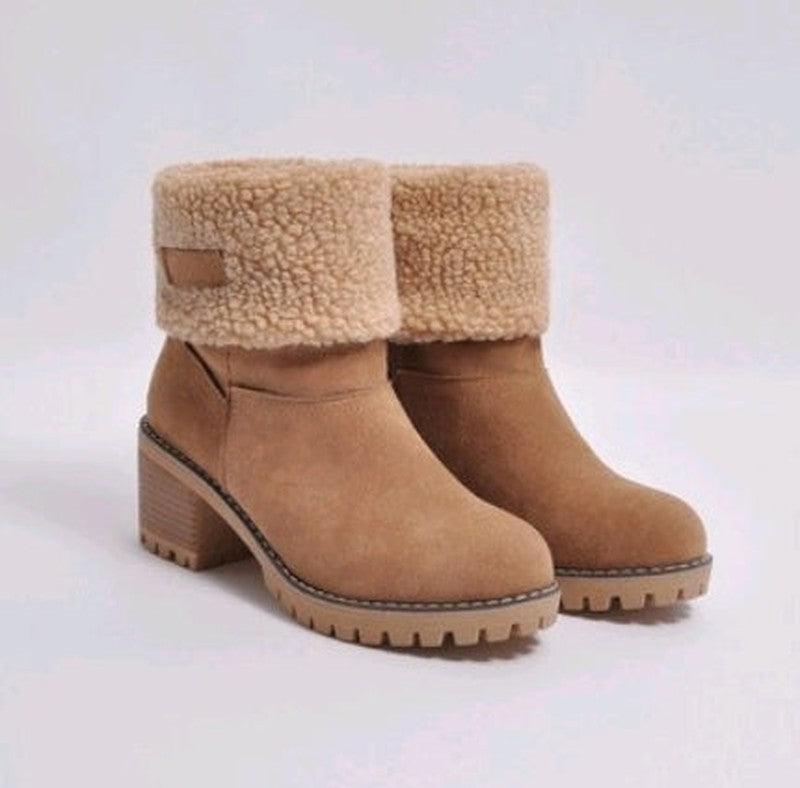 Winter or Snow Boots Mid Tube Thick Heel Suede