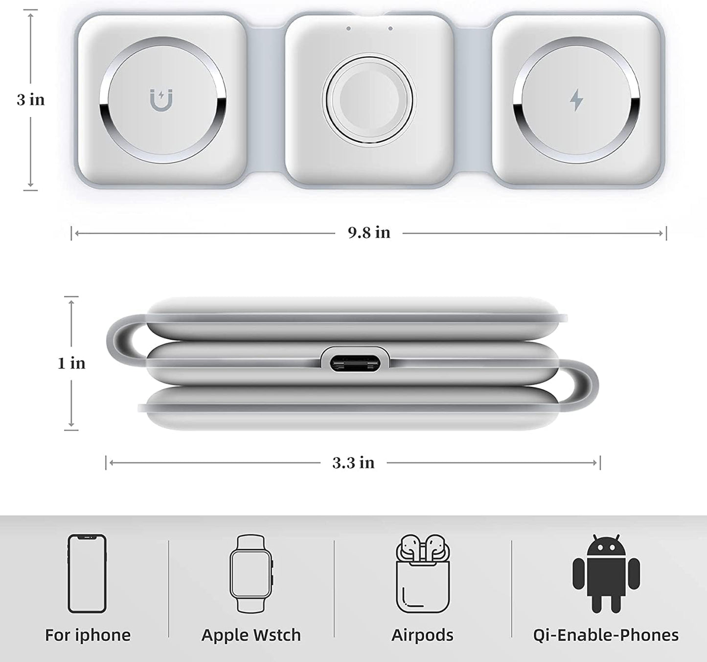 Charger 3-in-1 Wireless Pad for Mobile charging, E-watch Charging, Airpod Charging