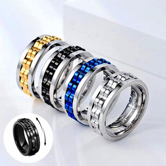 Ring For Men Titanium Spinner Square Texture Stainless Steel Gear Rotating Anxiety Fidget Rings