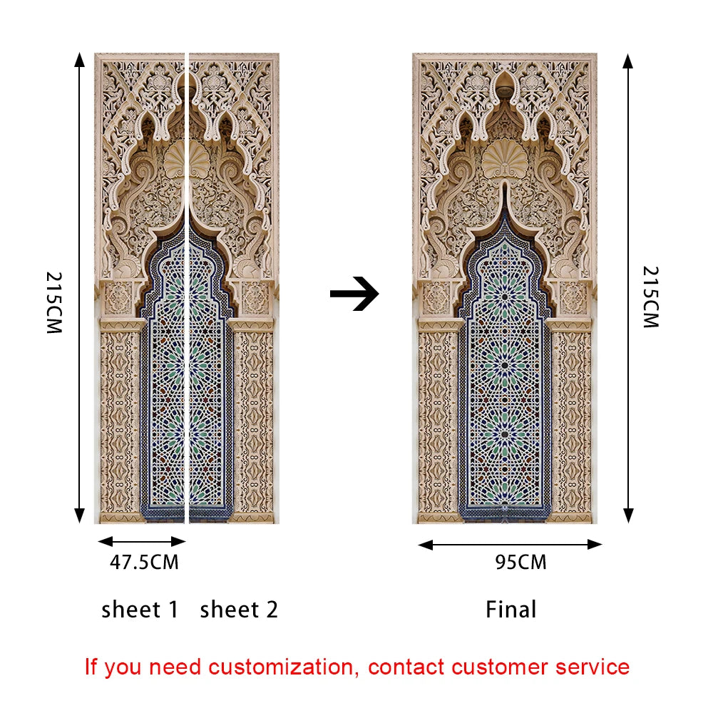 Muslim Mosque Door Art 2pcs/set Mural Sticker Home Decor Porch Wall Stickers Peel & Stick Wallpaper