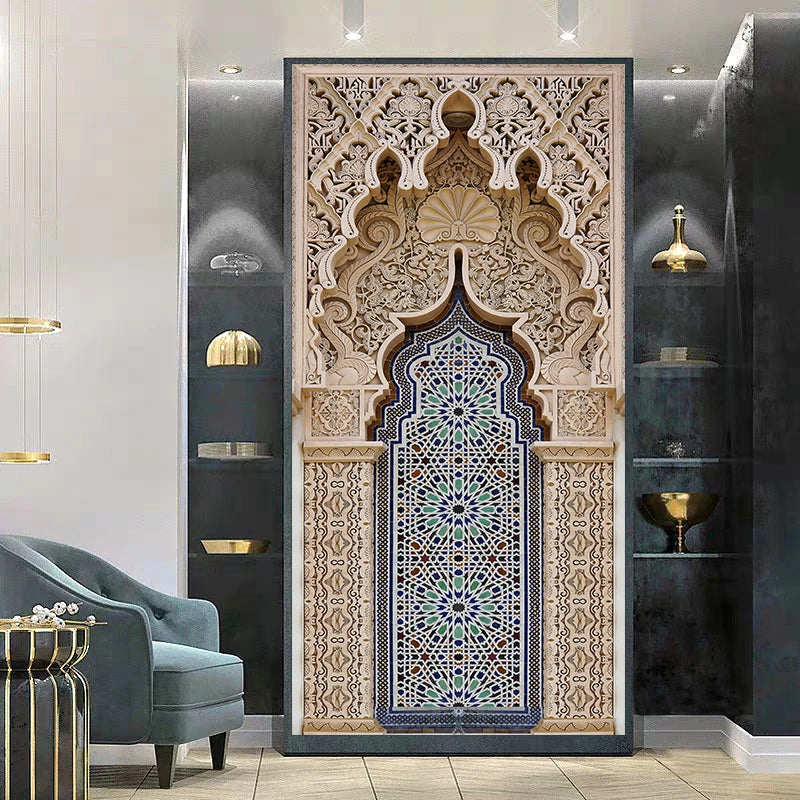 Muslim Mosque Door Art 2pcs/set Mural Sticker Home Decor Porch Wall Stickers Peel & Stick Wallpaper