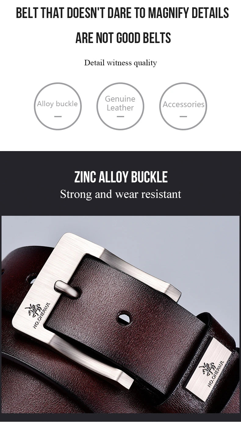 Men's Belt Genuine Leather Buckle Casual Belts Business Cowboy Waistband