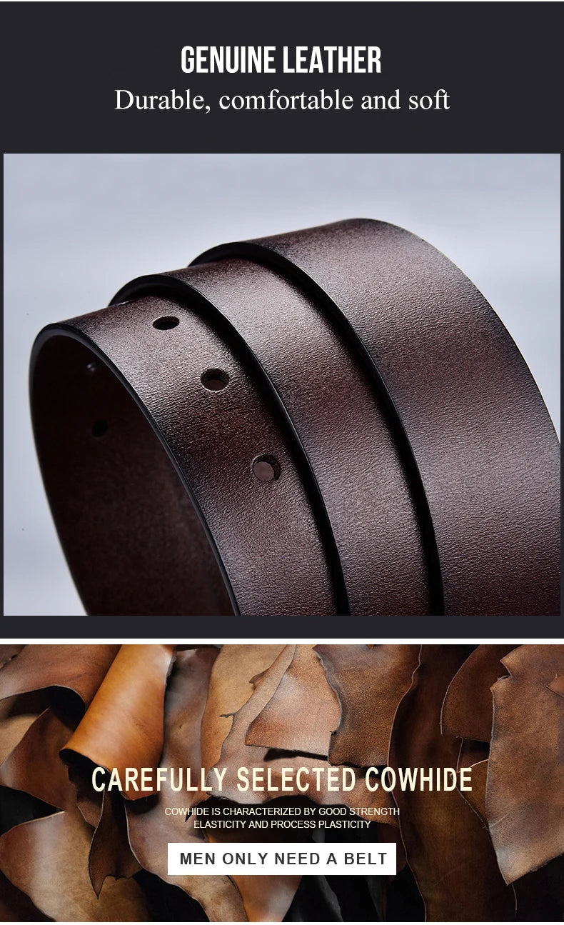 Men's Belt Genuine Leather Buckle Casual Belts Business Cowboy Waistband