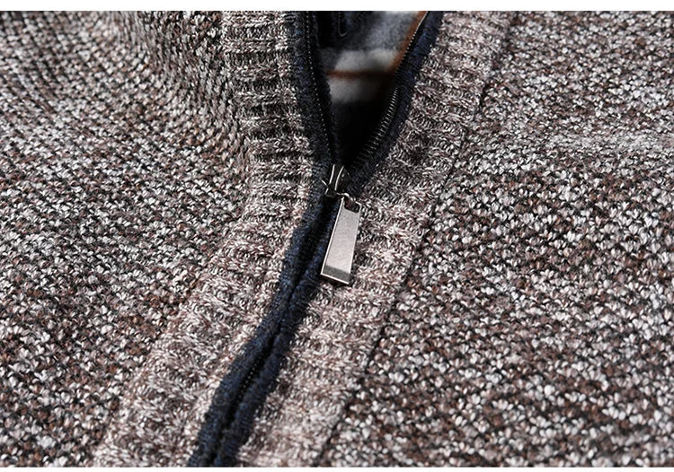 High Quality New Autumn Winter Men's Knitted Jacket Slim Fit Stand Collar Zipper Jacket Men Solid Cotton Thick Warm Cardigan Men