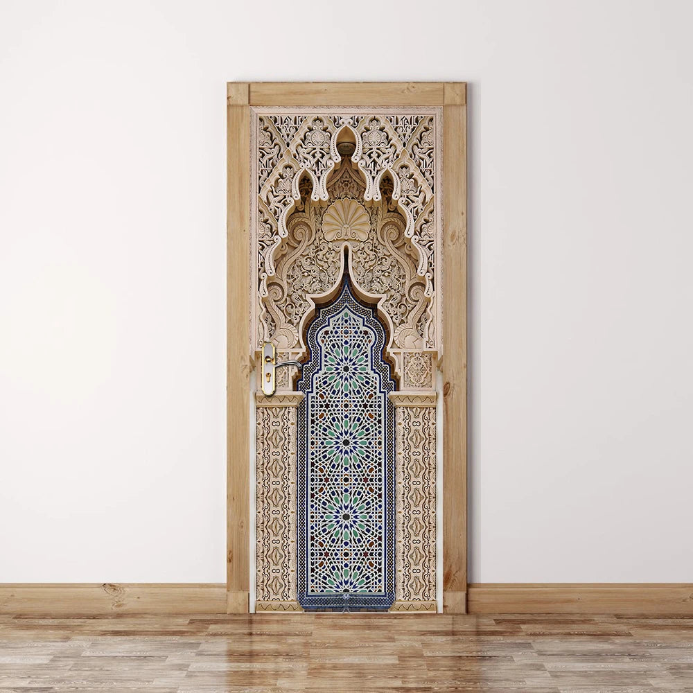 Muslim Mosque Door Art 2pcs/set Mural Sticker Home Decor Porch Wall Stickers Peel & Stick Wallpaper