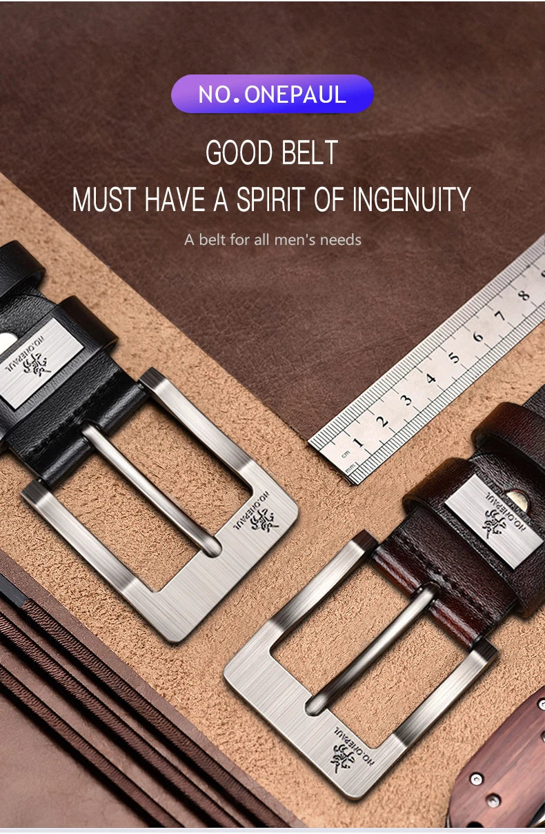 Men's Belt Genuine Leather Buckle Casual Belts Business Cowboy Waistband