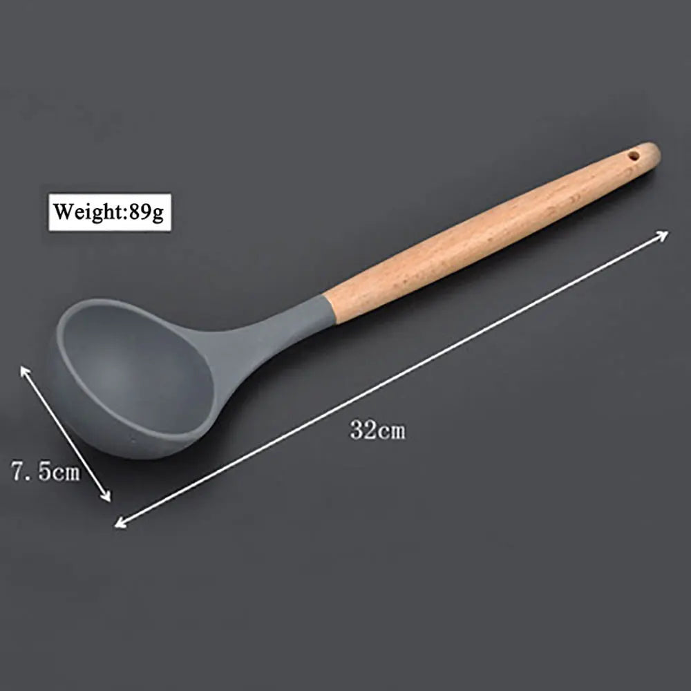 Cutlery, Silverware, Flatware, or Tableware (One Pcs Prices) Silicone Cooking Utensils With Wooden Handle Non-Sticky