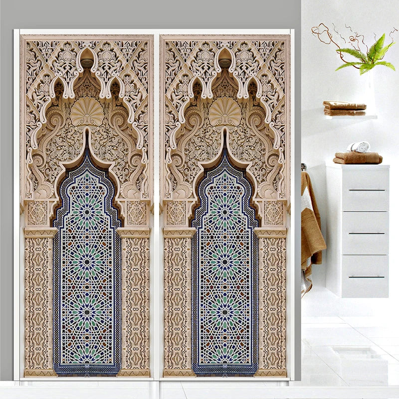 Muslim Mosque Door Art 2pcs/set Mural Sticker Home Decor Porch Wall Stickers Peel & Stick Wallpaper