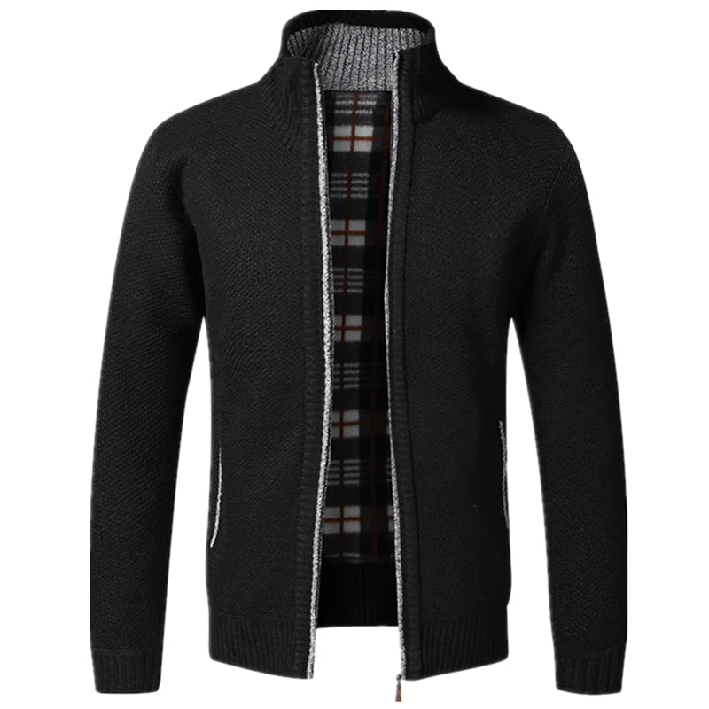 High Quality New Autumn Winter Men's Knitted Jacket Slim Fit Stand Collar Zipper Jacket Men Solid Cotton Thick Warm Cardigan Men