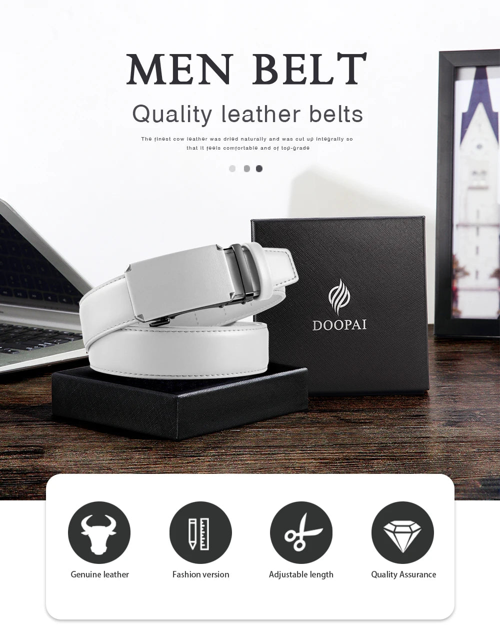 Men Genuine Leather Belt DOOPAI Metal Buckle Adjustment Adjustable Leather Belt