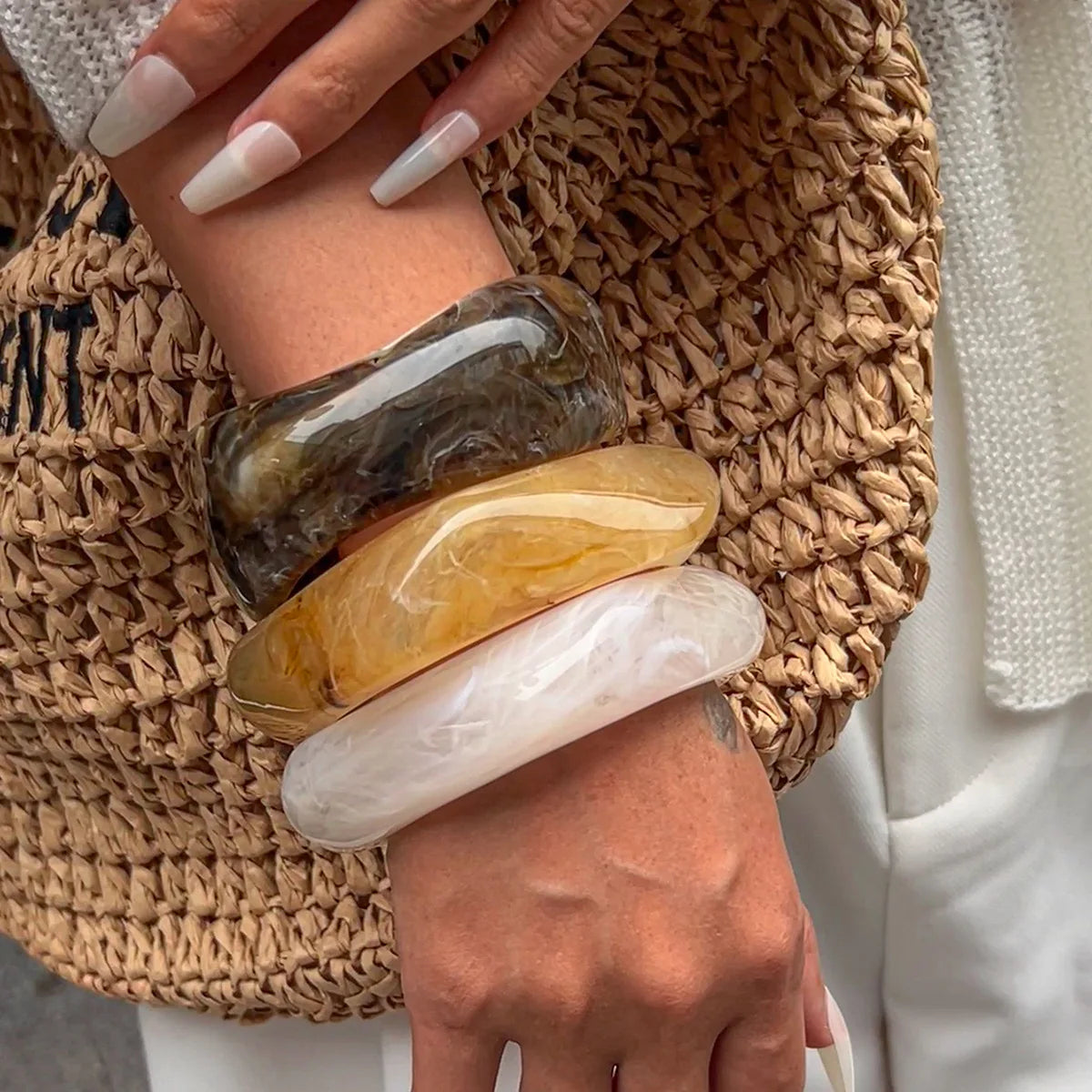 KMVEXO Vintage Chunky Coffee Thick Resin Acrylic Smudging Bangles Geometric Irregular Bangle Bracelets
