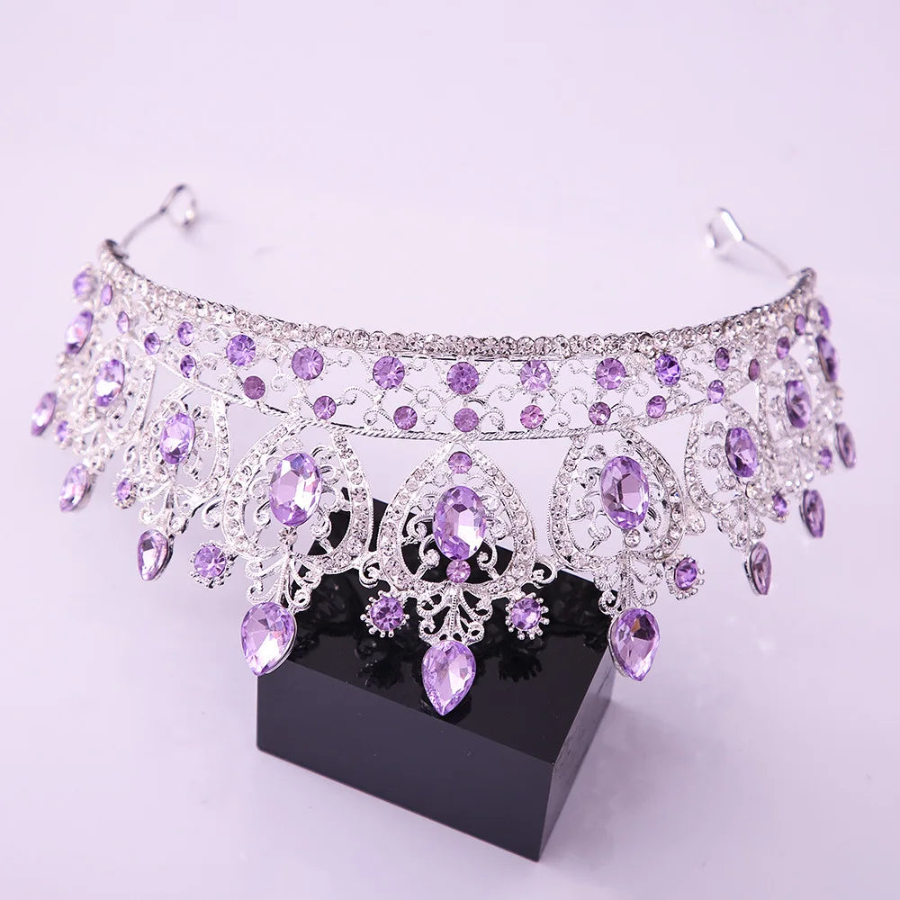 KMVEXO Vintage Baroque Fairy Crowns Bridle Crown Geometric Crystal Elf Tiaras for Women Wedding Costume