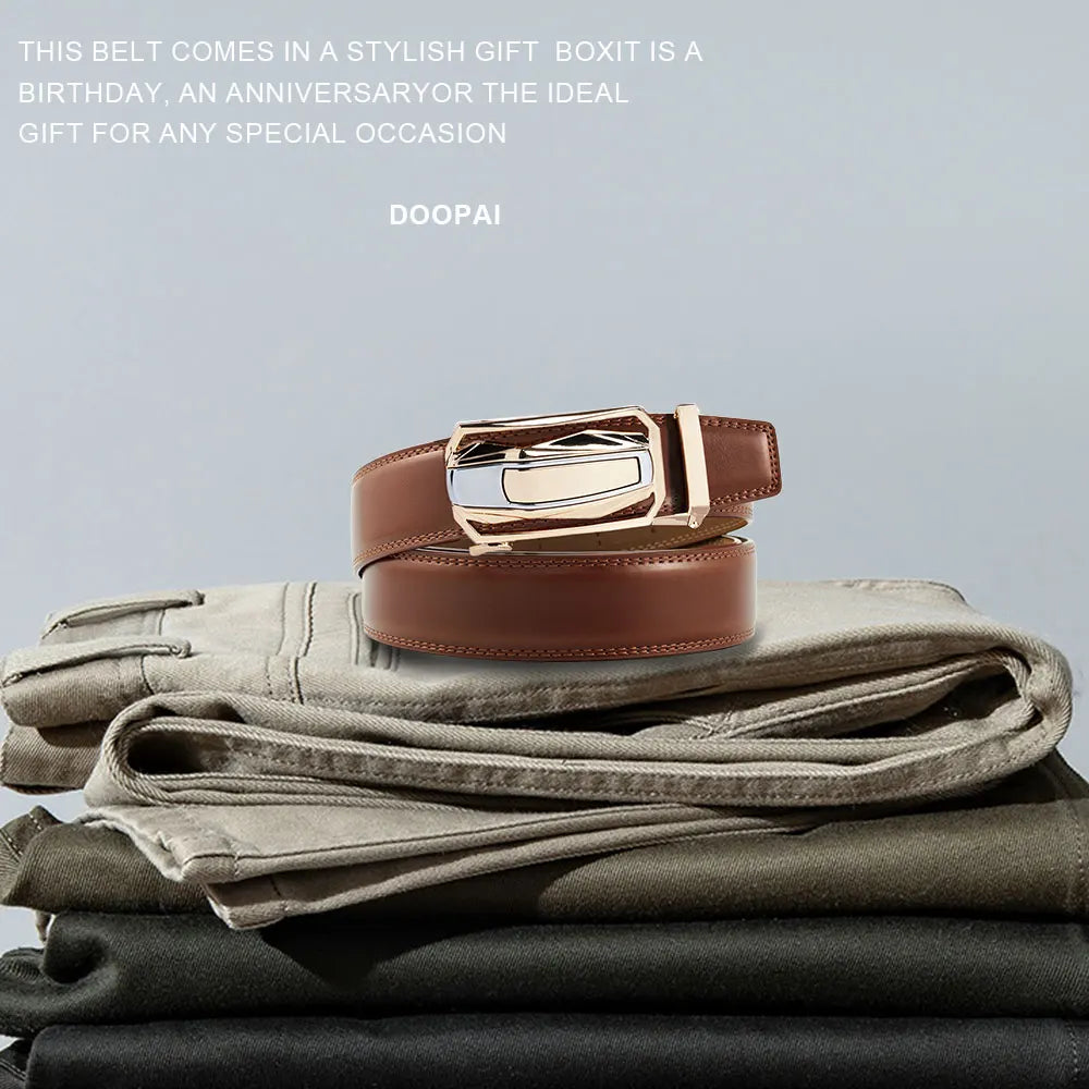 Men Genuine Leather Belt Metal Alloy Automatic Buckle Adjustment 150cm Size