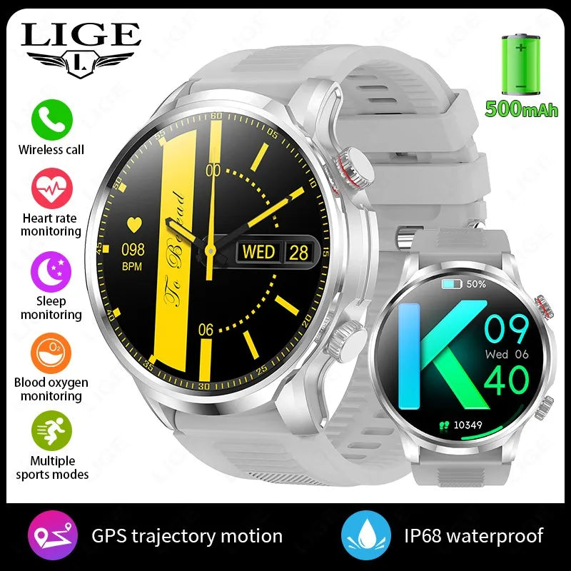 LIGE Smart Watch 1.95 inch Large Screen Bluetooth Calling Health Monitoring 500mAh Large Battery AI Voice Men Smartwatch EX100