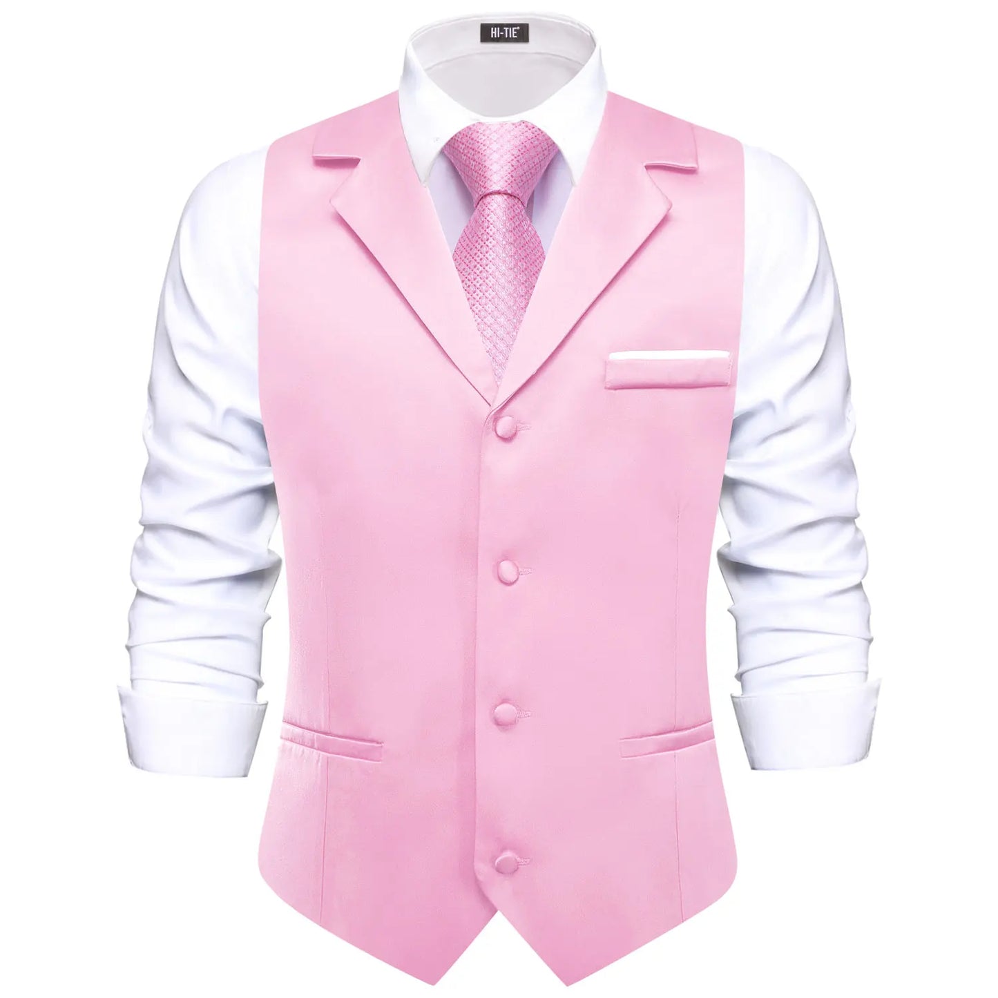 Men Vest With Tie Hi-Tie Champagne Solid V-neck Jacquard Tuxedo Dress Waistcoat Adjustable Jacket