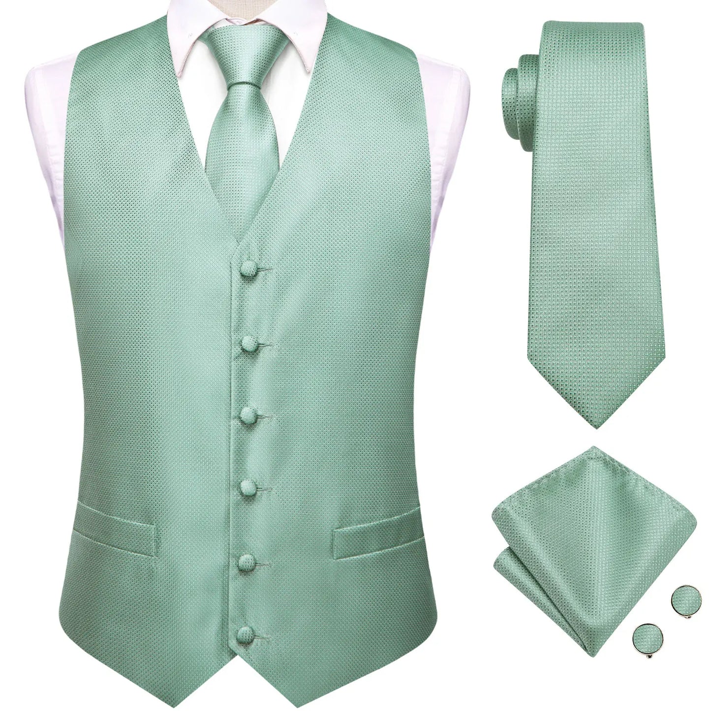 Men Suit Vest Hi-Tie Solid Voilet Lilac Silk 4PC Woven Waistcoat Tie Pocket Square Cufflink Business Wedding Dress Waist Jacket