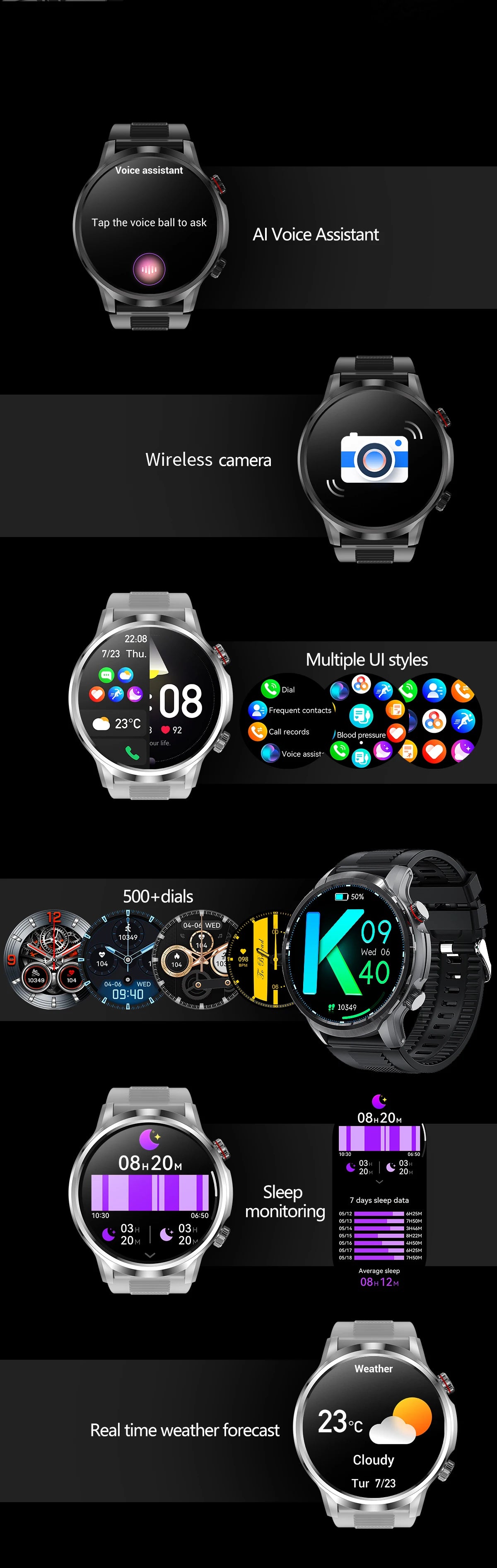 LIGE Smart Watch 1.95 inch Large Screen Bluetooth Calling Health Monitoring 500mAh Large Battery AI Voice Men Smartwatch EX100