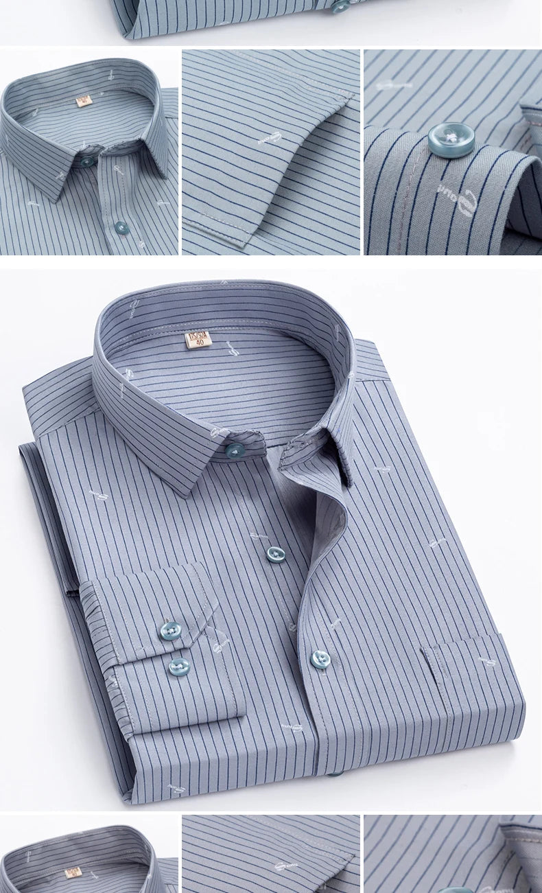 Men's Shirt Long Sleeve Striped Dress Shirt Regular Formal Business Social Button-up Easy Care Luxury Shirts