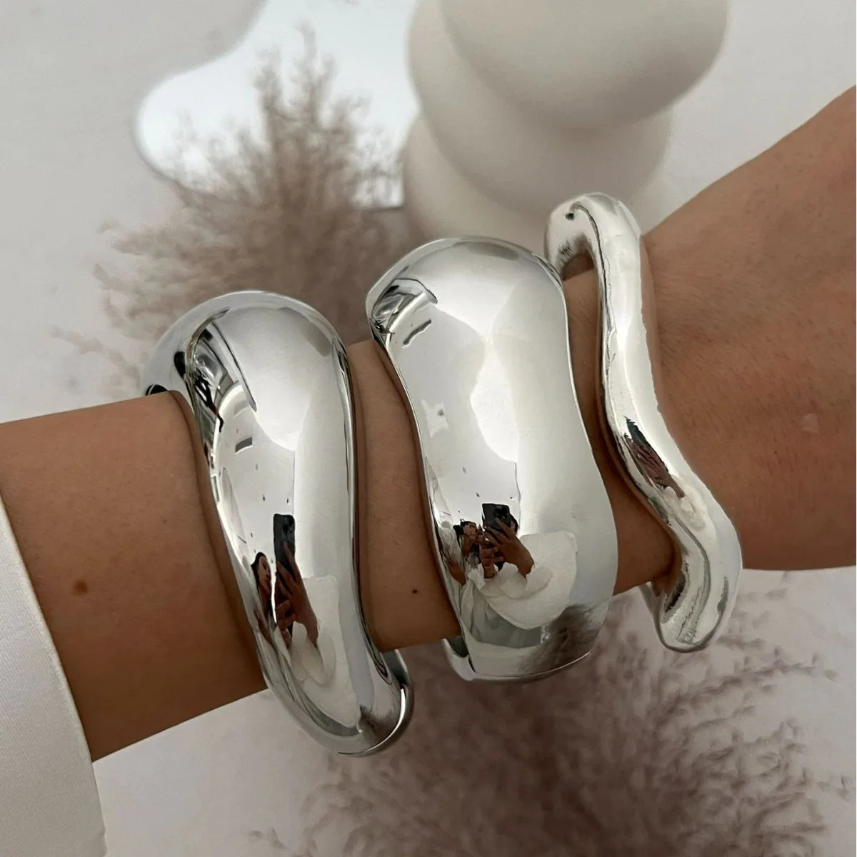 Cuff Bangles KMVEXO Punk Vintage Irregular Chunky for Women Bracelets Bangles