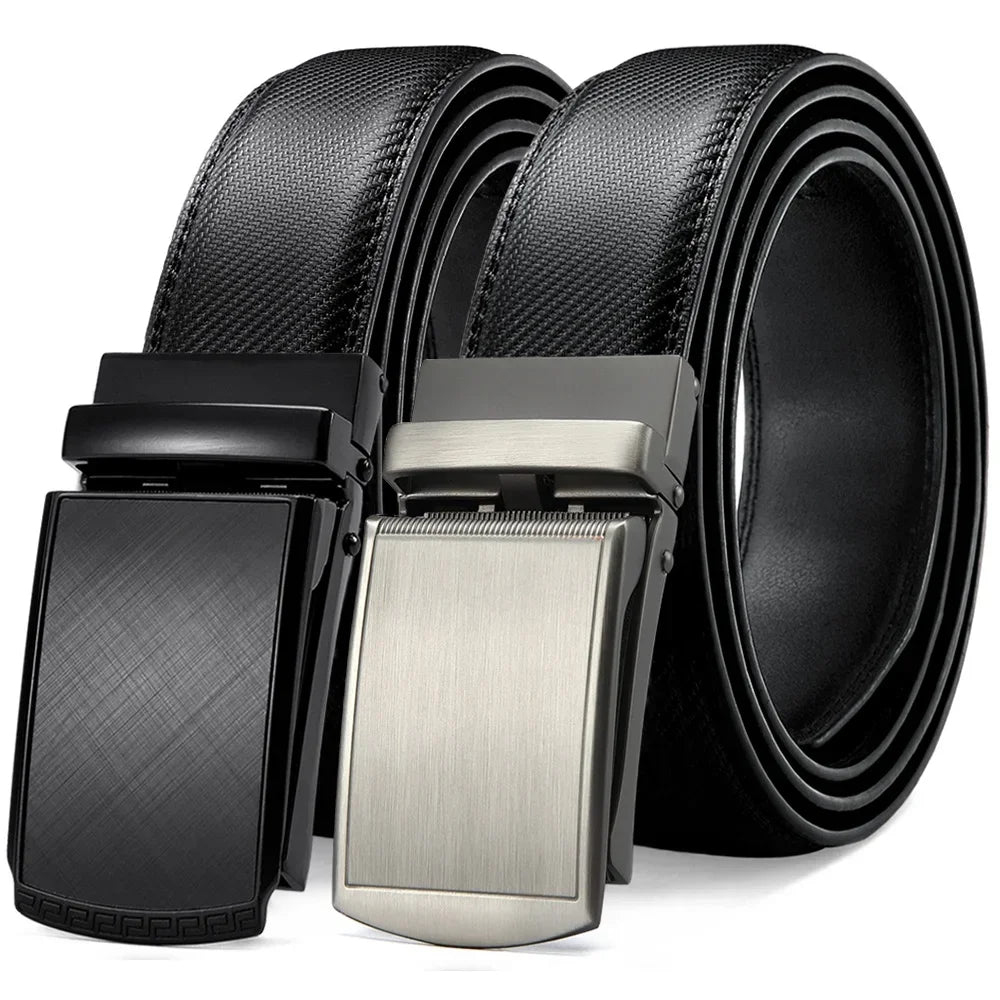Men Genuine Leather Belt Metal Automatic Buckle Adjustment Adjustable Leather Belt