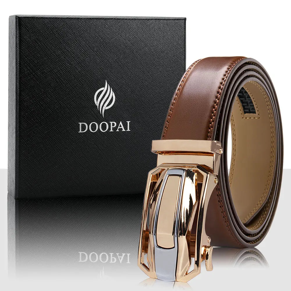 Men Genuine Leather Belt Metal Alloy Automatic Buckle Adjustment 150cm Size