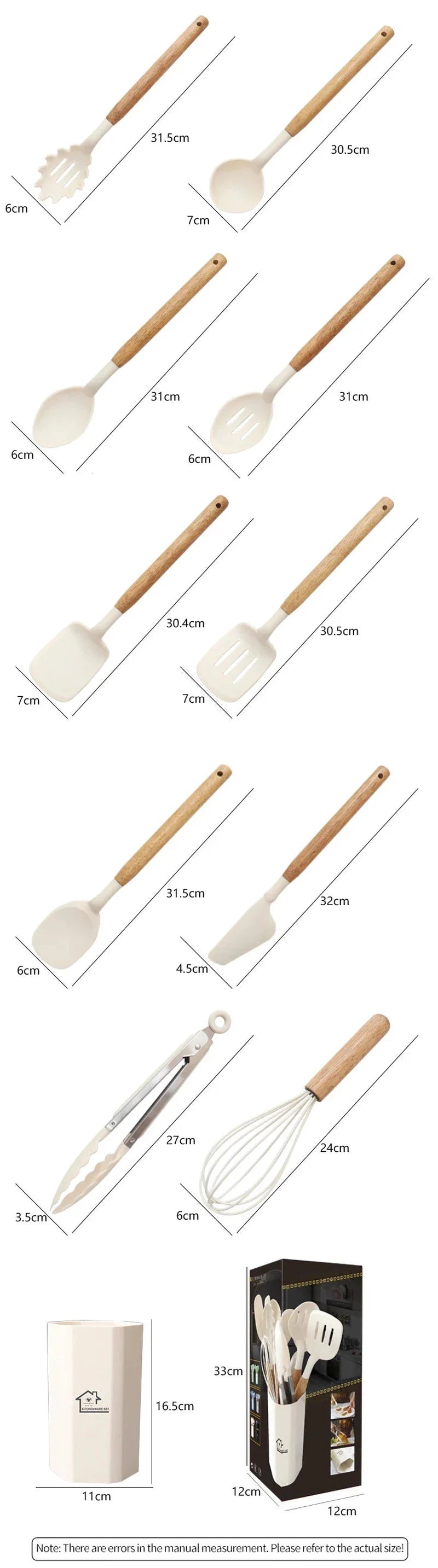 11Pcs silicone cooking utensils set with wooden handles, non-stick kitchen tools.