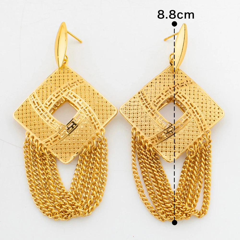 Gold Plated Jewelry Set for Women Dangle Earrings and Pendant Necklace with Bracelet Ring Set