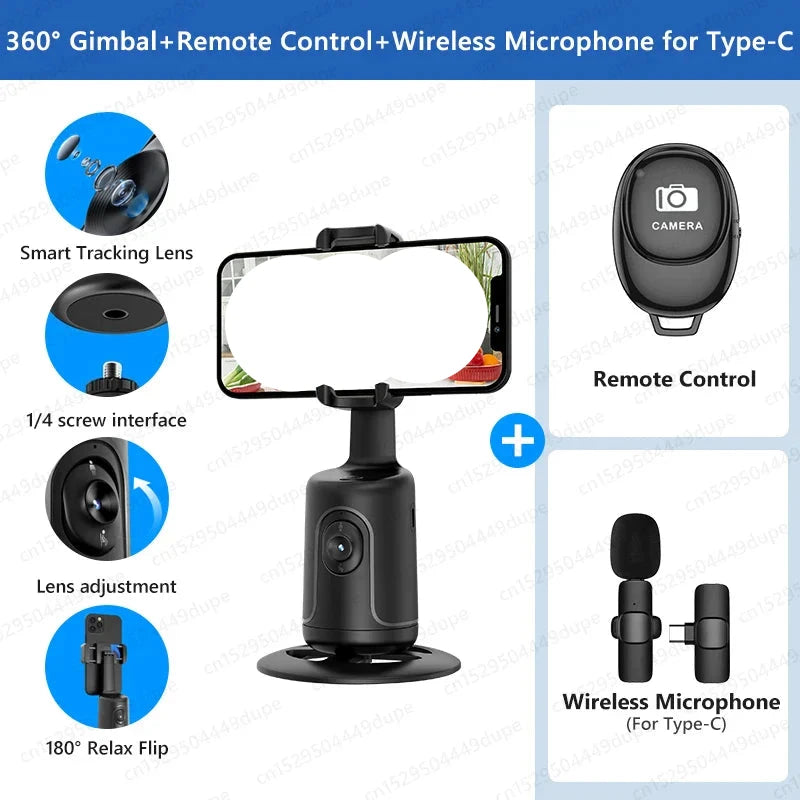 AI Tracking Gimbal with 360 Rotation and Remote Control for Smartphones